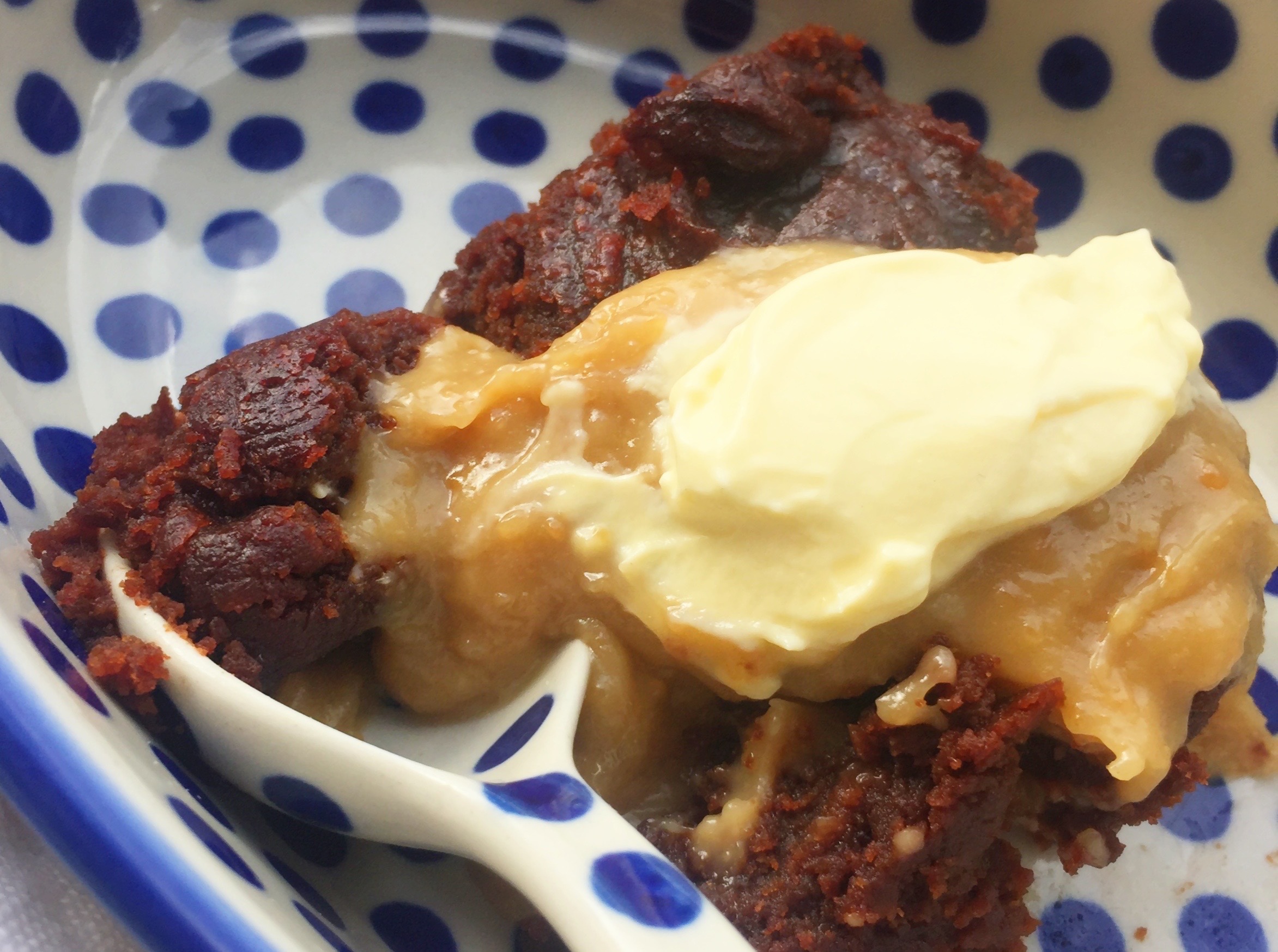 Pumpkin Brownie Pudding with Peanut Butter Sauce