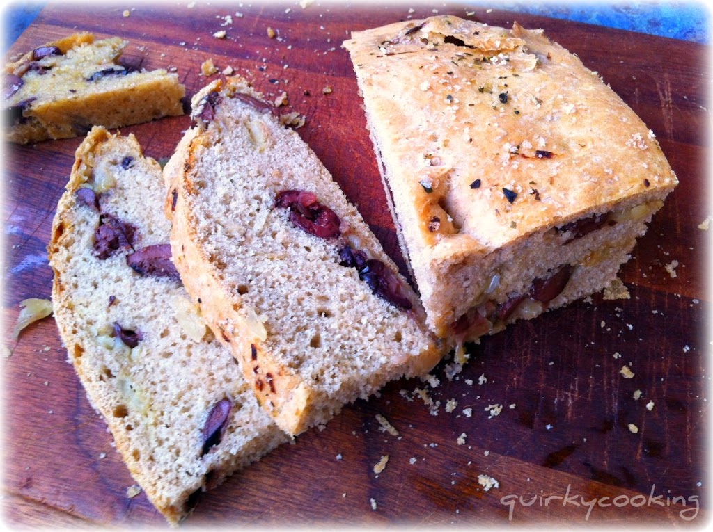 Caramelized Onion & Olive Spelt Bread - Quirky Cooking