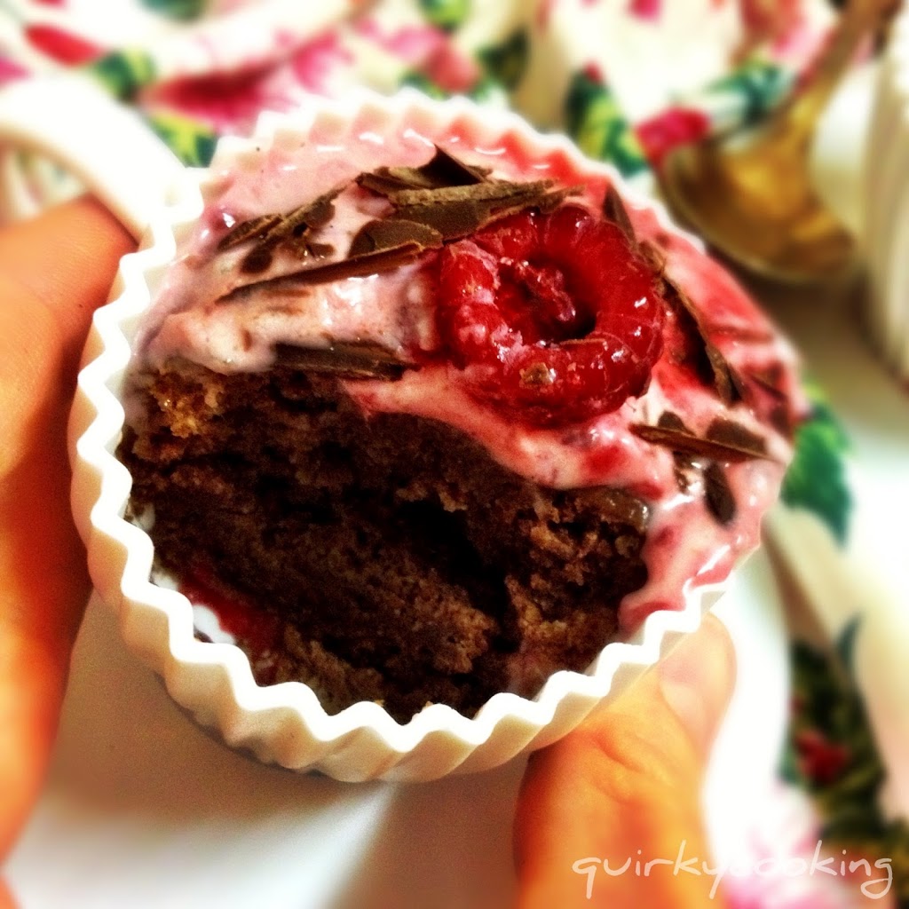 Steamed Chocolate Raspberry Mudcakes with Raspberry Coconut Cream - Quirky Cooking