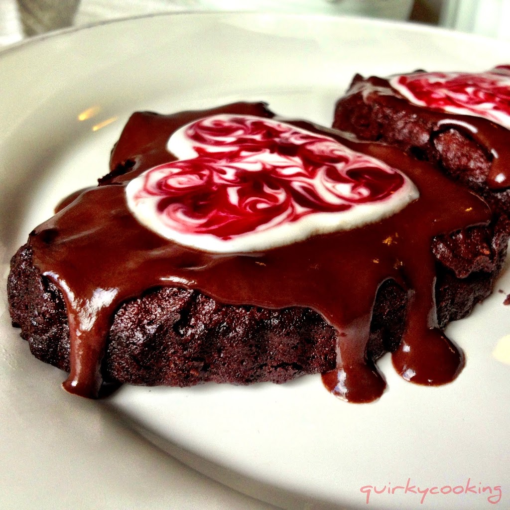 Chocolate Fudge Hearts with Raspberry Swirl Topping